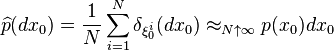 \widehat{p}(dx_0)=\frac{1}{N}\sum_{i=1}^N \delta_{\xi^{i}_0}(dx_0)\approx_{N\uparrow\infty} p(x_0)dx_0