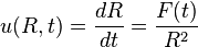  u(R,t) = \frac{dR}{dt} = \frac{F(t)}{R^2} 