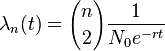  \lambda_n(t) = {n \choose 2} \frac{1}{N_0 e^{-rt}}