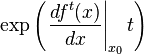  \exp\left( \left. \frac{ d f^t(x) }{dx} \right|_{x_0} t\right) 