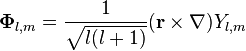 \mathbf{\Phi}_{l,m} = \frac{1}{\sqrt{l(l+1)}}(\mathbf{r} \times \nabla) Y_{l,m}