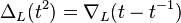 \Delta_L(t^2) = \nabla_L(t - t^{-1})