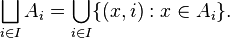 
    \bigsqcup_{i\in I}A_i = \bigcup_{i\in I}\{(x,i) : x \in A_i\}.
  