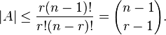 |A|\le \frac{r(n-1)!}{r!(n-r)!}={n-1\choose r-1}.