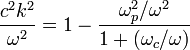 \frac{c^2k^2}{\omega^2}=1-\frac{\omega_p^2/\omega^2}{1+(\omega_c/\omega)}