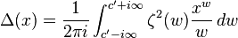 \Delta(x)=\frac{1}{2\pi i} \int_{c^\prime-i\infty}^{c^\prime+i\infty} 
\zeta^2(w) \frac {x^w}{w} \,dw