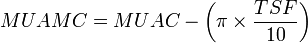 MUAMC = MUAC - \left ( \pi \times \frac{TSF}{10} \right )