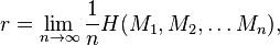 r = \lim_{n \to \infty} \frac{1}{n} H(M_1, M_2, \dots M_n),