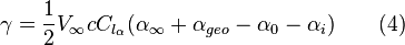  \gamma = \frac{1}{2} V_\infty c C_{l_\alpha}(\alpha_\infty + \alpha_{geo} - \alpha_0 - \alpha_i)  \qquad (4)