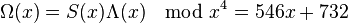 \Omega(x) = S(x) \Lambda(x) \mod x^4 = 546 x + 732\,