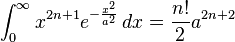 \int_0^\infty x^{2n+1} e^{-\frac{x^2}{a^2}}\,dx = \frac{n!}{2} a^{2n+2}