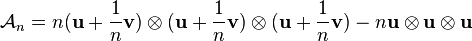  \mathcal{A}_n = n (\mathbf{u} + \frac{1}{n} \mathbf{v}) \otimes (\mathbf{u} + \frac{1}{n} \mathbf{v}) \otimes (\mathbf{u} + \frac{1}{n} \mathbf{v})  - n \mathbf{u}\otimes\mathbf{u}\otimes\mathbf{u} 