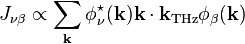 J_{\nu \beta} \propto \sum_{\mathbf{k}} \phi^\star_\nu({\mathbf{k}}) {\mathbf{k}} \cdot {\mathbf{k}}_{\rm THz} \phi_\beta({\mathbf{k}})