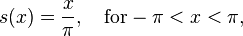 s(x) = \frac{x}{\pi}, \quad \mathrm{for } -\pi < x < \pi,