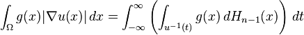 \int_\Omega g(x) |\nabla u(x)|\, dx = \int_{-\infty}^\infty \left(\int_{u^{-1}(t)}g(x)\,dH_{n-1}(x)\right)\,dt