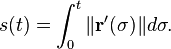 s(t)=\int_0^t \|\mathbf{r}'(\sigma)\|d\sigma.