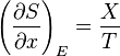 \left(\frac{\partial S}{\partial x}\right)_{E} = \frac{X}{T}\,