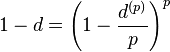 1-d = \left(1-\frac{d^{(p)}}{p}\right)^p