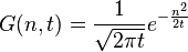 G(n, t) = \frac {1}{\sqrt{2\pi t}} e^{-\frac{n^2}{2t}}