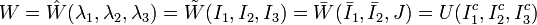 
   W = \hat{W}(\lambda_1,\lambda_2,\lambda_3) = \tilde{W}(I_1,I_2,I_3) = \bar{W}(\bar{I}_1,\bar{I}_2,J) = U(I_1^c, I_2^c, I_3^c)
 