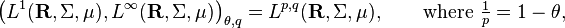  \left ( L^1(\mathbf{R}, \Sigma, \mu), L^\infty(\mathbf{R}, \Sigma, \mu) \right)_{\theta, q} = L^{p, q}(\mathbf{R}, \Sigma, \mu), \qquad \text{where } \tfrac{1}{p} = 1 - \theta,