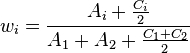 w_i = \frac{A_i +\frac{C_i}{2}}{A_1 + A_2 +\frac{C_1+C_2}{2}}