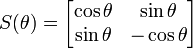 
S(\theta) = 
\begin{bmatrix}
\cos \theta & \sin \theta \\
\sin \theta & -\cos \theta \\
\end{bmatrix}
