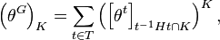 \left( \theta^{G}\right)_K = \sum_{ t \in T} \left(\left [\theta^{t} \right ]_{t^{-1}Ht \cap K}\right)^{K},