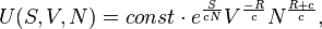 U(S,V,N) = const  \cdot  e^\frac{S}{cN}    V^\frac{-R}{c}  N^\frac{R+c}{c},