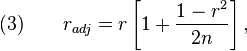 (3) \qquad r_{adj} = r \left[1 + \frac{1 - r^2}{2n}\right],