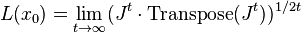  L(x_0) = \lim_{t \rightarrow \infty} (J^t \cdot \mathrm{Transpose}(J^t) )^{1/2t} 