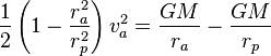  \frac{1}{2} \left( 1-\frac{r_a^2}{r_p^2} \right) v_a^2 = \frac{GM}{r_a} - \frac{GM}{r_p} 