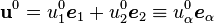 
  \mathbf{u}^0 = u^0_1\boldsymbol{e}_1+u^0_2\boldsymbol{e}_2 \equiv u^0_\alpha\boldsymbol{e}_\alpha
 