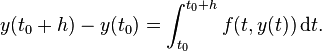  y(t_0+h) - y(t_0) = \int_{t_0}^{t_0+h} f(t,y(t)) \,\mathrm{d}t. 