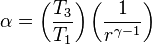 \alpha = \left(\frac{T_3}{T_1}\right)\left(\frac{1}{r^{\gamma-1}}\right)