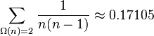 \sum_{\Omega(n)=2} \frac{1}{n(n-1)} \approx 0.17105