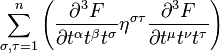 \displaystyle 
\sum_{\sigma, \tau = 1}^n\left({\partial^3 F \over \partial  t^\alpha t^\beta t^\sigma} \eta^{\sigma \tau} {\partial^3 F \over \partial  t^\mu t^\nu t^\tau} \right) 