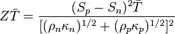 Z\bar{T} = {(S_p - S_n)^2 \bar{T} \over [(\rho_n \kappa_n)^{1/2} + (\rho_p \kappa_p)^{1/2}]^2} 