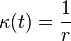 \kappa(t) = \frac{1}{r}