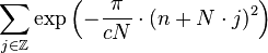 \sum_{j\in\mathbb{Z}} \exp\left(-\frac{\pi}{cN}\cdot(n+N\cdot j)^2\right)