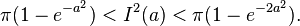 \pi (1-e^{-a^2}) <  I^2(a) < \pi (1 - e^{-2a^2}). 