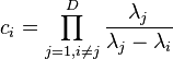  c_i = \prod_{j=1, i\neq j}^D \frac{\lambda_j}{\lambda_j - \lambda_i} 