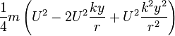 \frac{1}{4} m \left(U^2 - 2U^2 \frac{ky}{r} + U^2\frac {k^2 y^2}{r^2}\right)