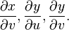 \frac{\partial x}{\partial v}, \frac{\partial y}{\partial u}, \frac{\partial y}{\partial v}.