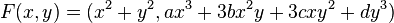 F(x,y)=(x^2+y^2,a x^3 + 3 b x^2 y + 3 c x y^2 + d y^3)