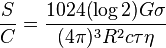 \ \frac{S}{C} = \frac{1024(\log2)G\sigma}{(4\pi)^3R^2c\tau\eta}