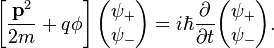 \left[ \frac{\mathbf{p}^2}{2m} + q \phi \right] \begin{pmatrix} 
\psi_+ \\
\psi_-
\end{pmatrix} = i \hbar \frac{\partial}{\partial t} \begin{pmatrix} 
\psi_+ \\
\psi_-
\end{pmatrix}.