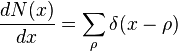  \frac{dN(x)}{dx} = \sum_\rho \delta (x-\rho) 