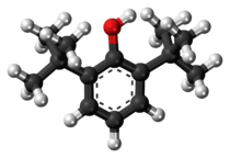 Ball-and-stick model of the 2,6-di-tert-butylphenol molecule