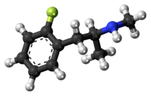 Ball-and-stick model of the 2-fluoromethamphetamine molecule